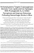 Cover page: N‐acetylcysteine targets 5 lipoxygenase‐derived, toxic lipids and can synergize with prostaglandin E2 to inhibit ferroptosis and improve outcomes following hemorrhagic stroke in mice