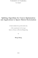 Cover page: Splitting Algorithms for Convex Optimization and Applications to Sparse Matrix Factorization