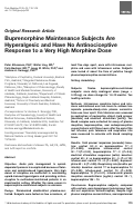 Cover page: Buprenorphine Maintenance Subjects Are Hyperalgesic and Have No Antinociceptive Response to a Very High Morphine Dose.