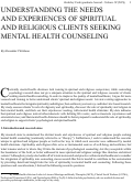 Cover page: Understanding the Needs and Experiences of Spiritual and Religious Clients Seeking Mental Health Counseling