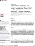 Cover page: Role of marriage, motherhood, son preference on adolescent girls and young womens empowerment: Evidence from a panel study in India.