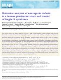 Cover page: Molecular analyses of neurogenic defects in a human pluripotent stem cell model of fragile X syndrome.