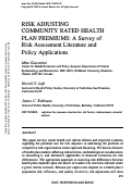 Cover page: Risk Adjusting Community Rated Health Plan Premiums: A Survey of Risk Assessment Literature and Policy Applications