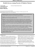 Cover page: Health Literacy Among Parents of Pediatric Patients Seen in the Emergency Department