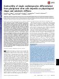 Cover page: Contractility of single cardiomyocytes differentiated from pluripotent stem cells depends on physiological shape and substrate stiffness.