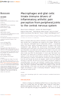 Cover page: Macrophages and glial cells: Innate immune drivers of inflammatory arthritic pain perception from peripheral joints to the central nervous system.