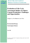 Cover page: Evaluation of Life-Cycle Assessment Studies of Chinese Cement Production: Challenges and Opportunities
