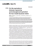 Cover page: On the equivalence between squeezing and entanglement potential for two-mode Gaussian states