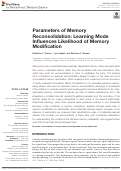 Cover page: Parameters of Memory Reconsolidation: Learning Mode Influences Likelihood of Memory Modification.