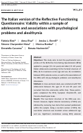 Cover page: The Italian version of the Reflective Functioning Questionnaire: Validity within a sample of adolescents and associations with psychological problems and alexithymia