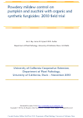 Cover page of Powdery mildew control on pumpkin and zucchini with organic and synthetic fungicides: 2010 field trial