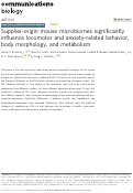 Cover page: Supplier-origin mouse microbiomes significantly influence locomotor and anxiety-related behavior, body morphology, and metabolism