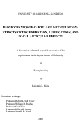 Cover page: Biomechanics of cartilage articulation : effects of degeneration, lubrication, and focal articular defects