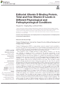 Cover page: Editorial: Vitamin D Binding Protein, Total and Free Vitamin D Levels in Different Physiological and Pathophysiological Conditions