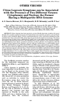 Cover page: Citrus Leprosis Symptoms can be Associated with
the Presence of Two Different Viruses: Cytoplasmic and Nuclear, the Former Having a Multipartite RNA Genome