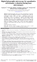 Cover page: Digital holographic microscopy for quantitative cell dynamic evaluation during laser microsurgery