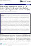 Cover page: Assessing the organizational context for EBP implementation: the development and validity testing of the Implementation Climate Scale (ICS)