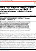 Cover page: Urban birds tolerance towards humans was largely unaffected by COVID-19 shutdown-induced variation in human presence.