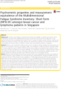 Cover page: Psychometric properties and measurement equivalence of the Multidimensional Fatigue Syndrome Inventory- Short Form (MFSI-SF) amongst breast cancer and lymphoma patients in Singapore