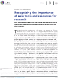 Cover page: Recognizing the importance of new tools and resources for research