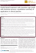 Cover page: Family-based treatment with transition age youth with anorexia nervosa: a qualitative summary of application in clinical practice.