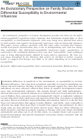 Cover page: An Evolutionary Perspective on Family Studies: Differential Susceptibility to Environmental Influences
