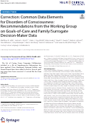 Cover page of Correction: Common Data Elements for Disorders of Consciousness: Recommendations from the Working Group on Goals-of-Care and Family/Surrogate Decision-Maker Data