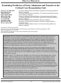 Cover page: Examining Predictors of Early Admission and Transfer to the Critical Care Resuscitation Unit