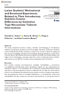 Cover page: Latine Students’ Motivational and Emotional Experiences Related to Their Introductory Statistics Course: Differences by Institution Type Necessitate Tailored Interventions