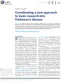Cover page of Coordinating a new approach to basic research into Parkinson's disease.