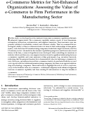 Cover page: e-commerce metrics for net-enhanced organizations: Assessing the value of e-commerce to firm performance in the manufacturing sector