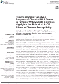 Cover page: High Resolution Haplotype Analyses of Classical HLA Genes in Families With Multiple Sclerosis Highlights the Role of HLA-DP Alleles in Disease Susceptibility