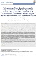 Cover page: A Comparison of Short-Term Outcomes after Surgical Treatment of Multilevel Degenerative Cervical Myelopathy in the Geriatric Patient Population: An Analysis of the National Surgical Quality Improvement Program Database 2010-2020.