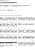 Cover page: Factors associated with preservation of facial nerve function after surgical resection of vestibular schwannoma