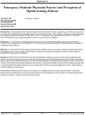 Cover page: Emergency Medicine Physician Practice and Perception of Opioid-Seeking Patients