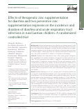 Cover page: Effects of therapeutic zinc supplementation for diarrhea and two preventive zinc supplementation regimens on the incidence and duration of diarrhea and acute respiratory tract infections in rural Laotian children: A randomized controlled trial