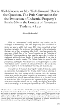 Cover page: Well-Known, or Not Well-Known? That is the Question. The Paris Convention for the Protection of Industrial Property's Article 6bis in the Context of American Trademark Law