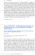 Cover page: Law as Performance: Theatricality, Spectatorship, and the Making of Law in Ancient, Medieval, and Early Modern Europe By Julie Stone Peters. Law and Literature. Oxford: Oxford University Press, 2022; xv + 350, 27 illustrations. $115 cloth.