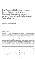 Cover page: The Politics of Indigenous Peoples-Settler Relations in Quebec: Economic Development and the Limits of Intercultural Dialogue and Reconciliation