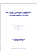 Cover page: Joint Models of Attitudes and Behavior in Evaluation of the San Diego I-15 Congestion Pricing Project