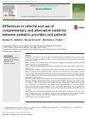 Cover page: Differences in referral and use of complementary and alternative medicine between pediatric providers and patients