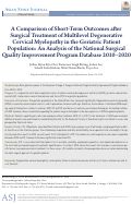 Cover page: A Comparison of Short-Term Outcomes after Surgical Treatment of Multilevel Degenerative Cervical Myelopathy in the Geriatric Patient Population: An Analysis of the National Surgical Quality Improvement Program Database 2010-2020.