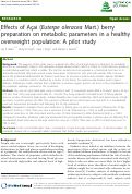 Cover page: Effects of Acai (Euterpe oleracea Mart.) berry preparation on metabolic parameters in a healthy overweight population: A pilot study