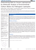 Cover page: Determining risk for severe leptospirosis by molecular analysis of environmental surface waters for pathogenic Leptospira.