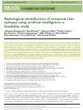 Cover page: Radiological identification of temporal lobe epilepsy using artificial intelligence: a feasibility study.