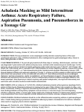 Cover page: Achalasia Masking as Mild Intermittent Asthma: Acute Respiratory Failure, Aspiration Pneumonia, and Pneumothorax in a Teenage Girl