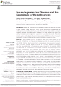 Cover page: Neurodegenerative Disease and the Experience of Homelessness