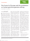 Cover page: The Council of Europe and the prohibition on human germline genome editing