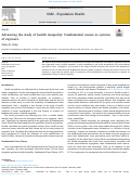 Cover page: Advancing the study of health inequality: Fundamental causes as systems of exposure