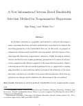 Cover page: A new information criterion-based bandwidth selection method for non-parametric regressions